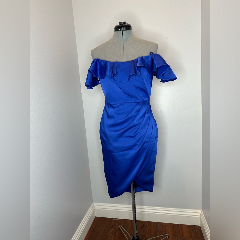 THEIA
Odessa off-the-shoulder ruffled satin-crepe dress